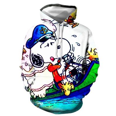 Neu Cartoon Snoopy Herren Sweatshirt 3D Drucke Hoodie Kapuzenpullover Weiß-Blau