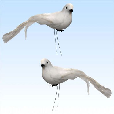 2 weiße Tauben mit echten Federn Dekoration Deko Hochzeit Geburtstag Taube