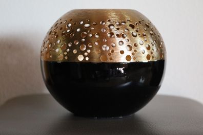Windlicht AURUM 15,5 cm aus Metall, Farbe Gold/ Schwarz