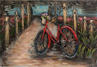 Handgefertigtes Metallbild Bycicle Red ca. 60x40 cm Kunst Bild 3D-Optik Wandbild