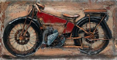Handgefertigtes Metallbild Motorcycle Antique Red ca. 120x60 Bild 3D-Optik Wandbild