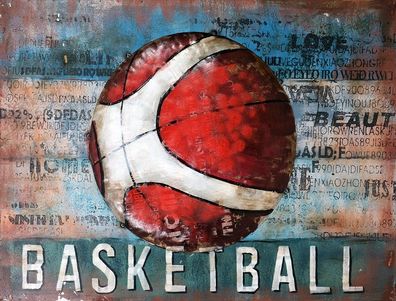 Handgefertigtes Metallbild Basketball 80x60 cm Kunst Bild 3D-Optik Wandbild