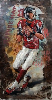 Handgefertigtes Metallbild Football Quarterback Rot 120x60 cm Bild 3D-Optik Wandbild