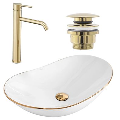 Rea Set von Waschbecken Royal Gold Edge + Lungo Gold + Stöpsel Gold