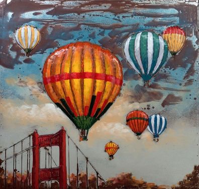 Handgefertigtes Metallbild Heißluftballon San Francisco ca. 100x100 3D-Optik Wandbild