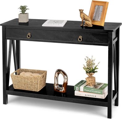 Konsolentisch schwarz, Flurtisch mit Schublade, Beistelltisch Holz, schmaler Tisch