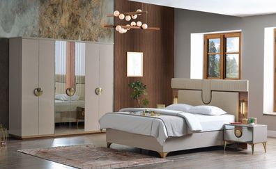 Schlafzimmer Set Luxus Komplettes Bett 2x Nachttische Kleiderschrank 4tlg Neu