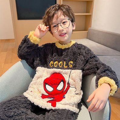 Jungen Winter Nachtwäsche Fleece Pajamas Top Hose Spiderman Donald Duck Schlafanzug