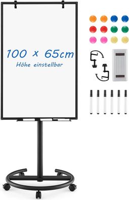 Flipchart Ständer 100x65cm, Mobiles Whiteboard auf Rollen, höhenverstellbar bis 192cm