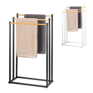 eluno Stand-Handtuchhalter freistehend, 3 Stangen, Handtuchständer, Bambus
