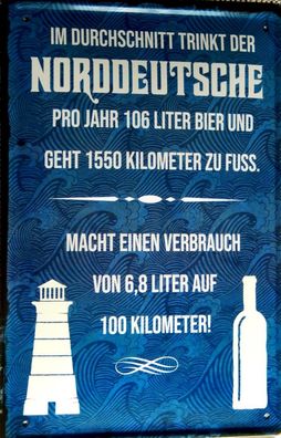 Top-Blechschild, 20 x 30 cm, Norddeutscher, Bier, Kilometer, Verbrauch, FUN, Neu, OVP
