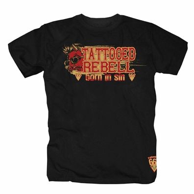 Tattooed Rebel 666 Fun Spass Tattoo -Born in Sin- Rockabilly T-Shirt S-3XL