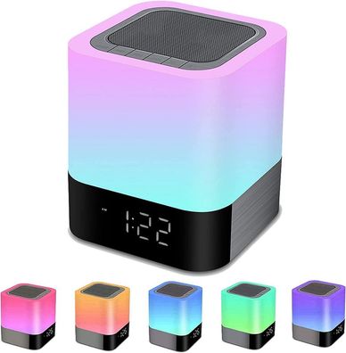 Bluetooth Lautsprecher mit Licht Nachttischlampe Touch Dimmbar Wecker RGB