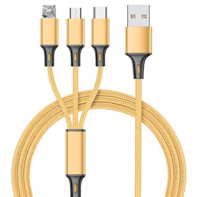 Multi USB Kabel, [1.2M] 3 in 1 Nylon Mehrfach Universal Ladekabel iP Micro USB