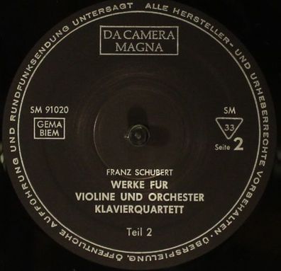 Da Camera Magna SM 91020 - Werke Für Violine Und Orchester / Klavierquartett