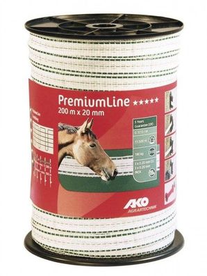Weidezaunband PremiumLine 200m 20mm weiß/ grün 3x0,2 Niro 3x0,2 Cu 0,17 ?/ m