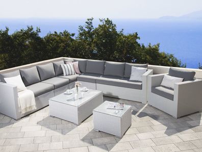 Designer Rattan Gartenmöbel Lounge Toskana Sitzgruppe Rattanlounge weiß grau Garten
