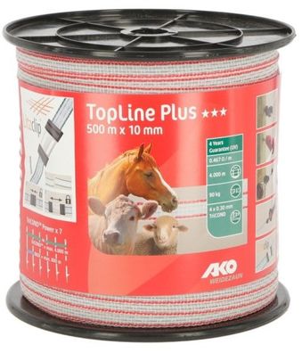 Weidezaunband TopLine Plus 500m 10mm weiß/ rot TriCond 0,467 ?/ m