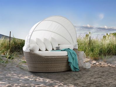 Designer Rattan Strandkorb St Tropez Sonneninsel Strandmuschel Gartenliege braun weiß