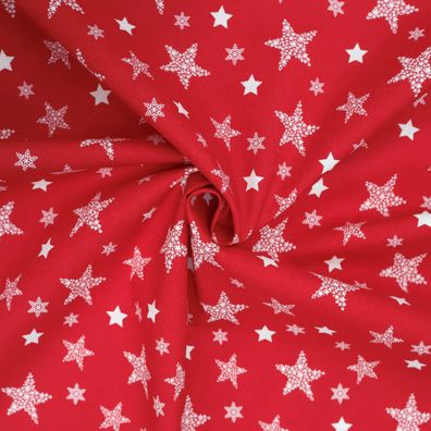 Baumwollpopeline - rot/ weiß - Weihnachtliche Sterne - Patchworkstoff 100% Baumwolle