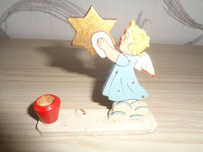 Kerzenhalter, Adventsleuchter-Flachfigur -Engel mit Stern