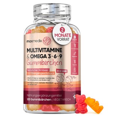 Multivitamin Gummibärchen für Kinder-Mit Omega 3,6,9, Jod & Zink-120 Vitamin Gummies