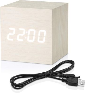 Holzwecker - Mini-Digitaluhr mit Temperatur-Zeitanzeige, 3 Helligkeitsstufen