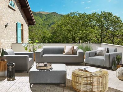 Designer Lounge Gartenmöbel Rhodos Sofa Couch grau schwarz Terrasse Wohnzimmer Balkon