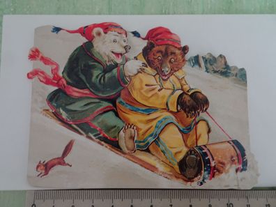 alte Weihnachtsgrußkarte USA John Grossmann Sliding Teddies Teddybären Schlittenfahrt