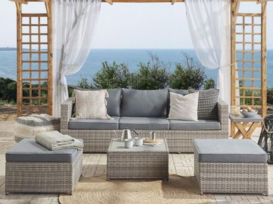 Rattan Gartenmöbel Lounge Samara Sitzgruppe Set Sitzgarnitur grau für Terrasse Garten