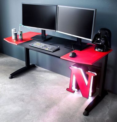 Gaming Desk Computer Gamer Tisch schwarz und rot original Schreibtisch mcRacing 160cm