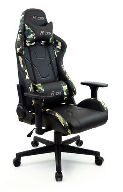 Gaming Stuhl Chair mcRacing Chefsessel Bürostuhl schwarz und tarnfarbe mit 2x Kissen