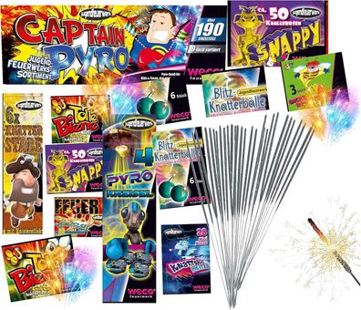 happy sparks® 190 Teile Captain Pyro - Jugendfeuerwerk Kat. 1 - Silvester