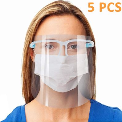 5 Stück Gesichtsschutz Visier mit Brillenträger aus Kunststoff Schutzschild