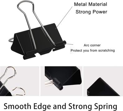 Hochwertige Foldback Klammern Büroklammern in Schwarz aus Metall