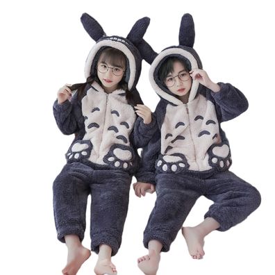 Anime My Neighbor Totoro Hooded Pajamas Miyazaki Kinder Zip Jumpsuit Warm Homewear