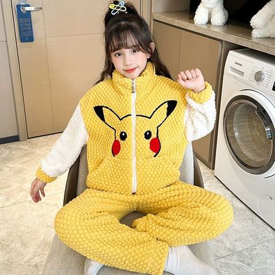 Mädchen Pikachu Kuromi Lotso Pajamas Anzug Flanell Zip Top Hose Spliced Schlafanzug