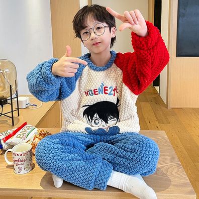 Anime Detective Conan Druck Pajamas Set Kudou Shinichi Jungen Sleepwear Pullover Hose
