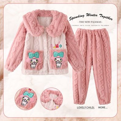 Anime Hello Kitty My Melody Pajamas Kuromi Pochacco Schlafanzug Lapel Mantel Hose