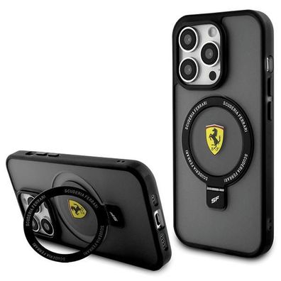 Hülle iPhone 15 Pro Max Ferrari aufstellbar Magsafe kompatibel Logo Matt dunkel