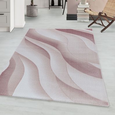 Kurzflor modern Teppich Wohnzimmerteppich 3-D Wellen Muster Rechteckig PINK