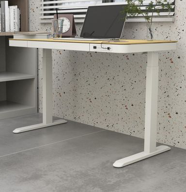 Schreibtisch weiß Eiche Laptoptisch elektrisch höhenverstellbar Bürotisch Barco 120cm