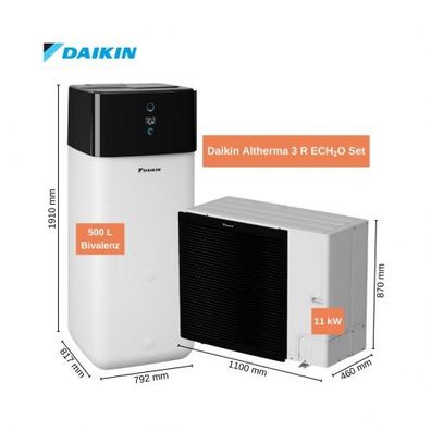 Daikin Altherma 3 R ECH?O Komplett-Set 11 kW Wärmepumpe Hygienespeicher 500l Biv