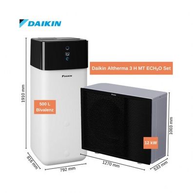 Daikin Altherma 3 H MT ECH?O Kompl.-Set 12kW Wärmepumpe Hygienespeicher 500l Biv