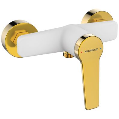 Brausearmatur Wasserhahn ALANIS Brausebatterie Badezimmer in Weiß-Gold Duschbatterie