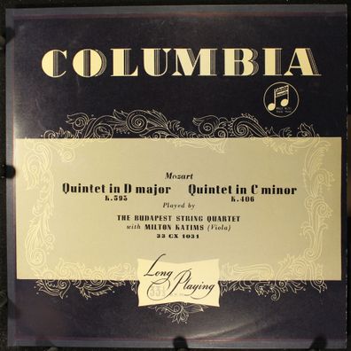 Columbia 33CX 1031 - Quintet In D Major K. 593 / Quintet In C Minor K. 406