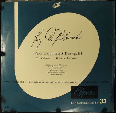 Opera 1106 - Forellenquintett A-Dur Op. 114 "Trout"-Quintett Quintette "La Trui