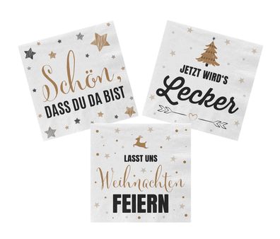 Servietten 60 Stück 3 Motive - Weihnachten - Papier Tuch Festtags Tisch Deko