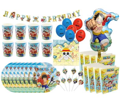 One Piece Kindergeburtstags-Set (61-teilig) Becher Teller Deko Luftballons Party
