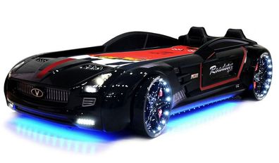 Autobett Roadster Classic schwarz mit Full LED Licht, Sound Kinderbett Spielbett